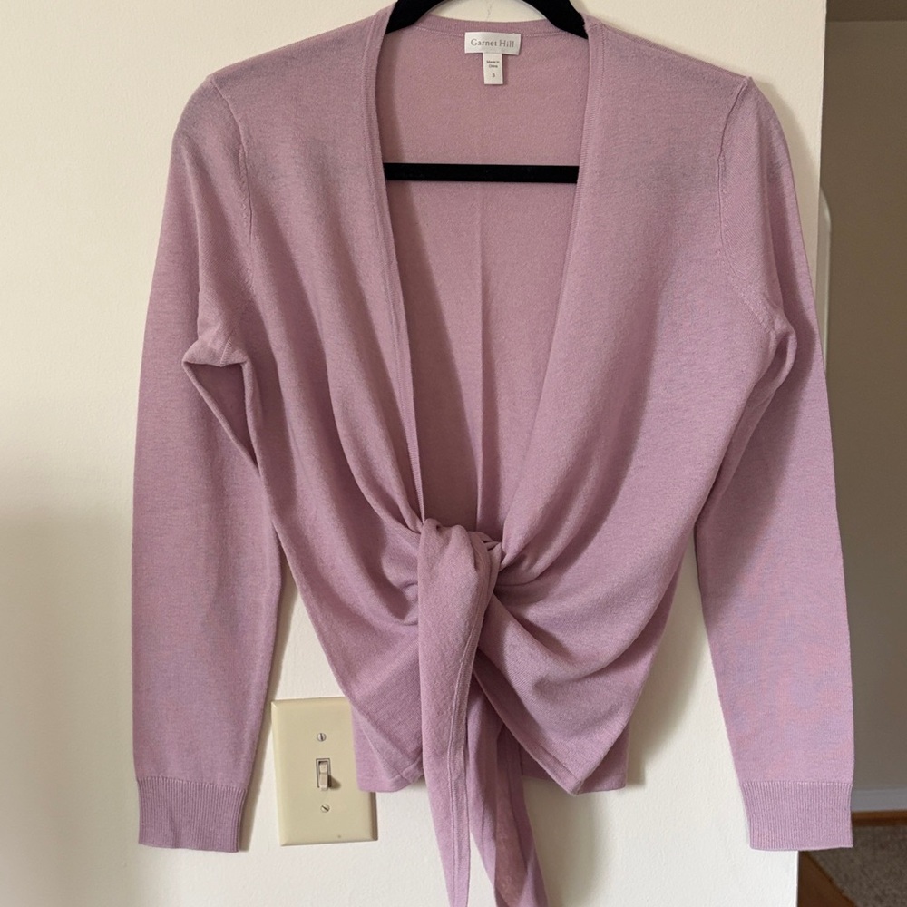 Garnet Hill Women's Lavender Tie Front Cashmere Cardigan
